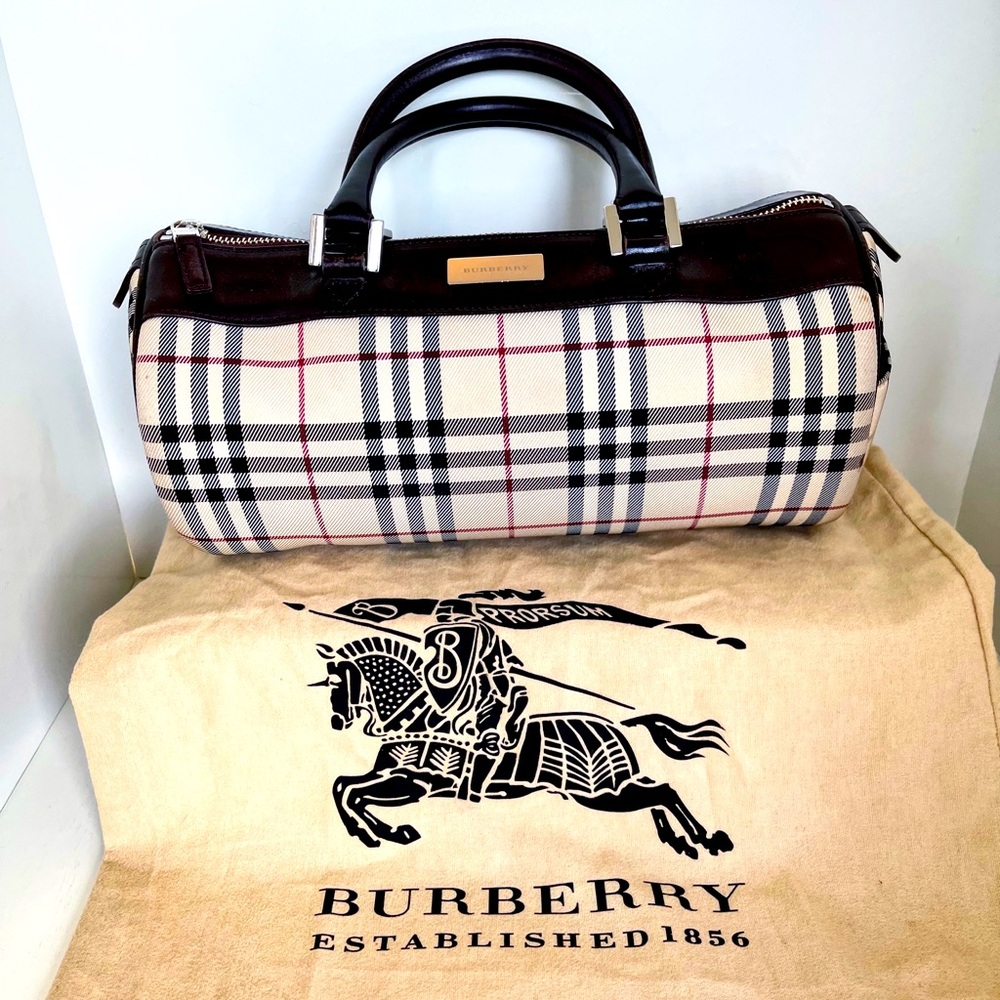 Authentic Burberry Plaid Canvas & Leather Bag